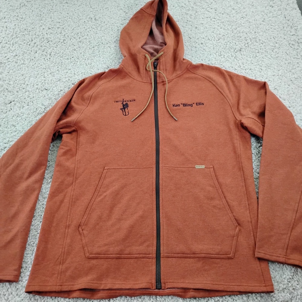Simms Jacket Mens Large Orange Dirty Hooker Logo Full Zip Sweatshirt Hoodie A2